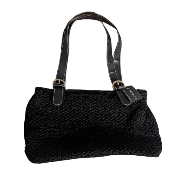 Parade Handbags - Parade Black Woven Multi Pocket Handbag with Buckles